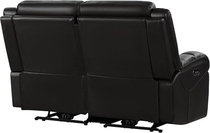 Watson & Whitely Genuine Leather Power Loveseat Recliner Sofa, 2 Seat Wall Hugger Reclining Sofa with Power Headrest & Charging Ports, Dual Recliner Sofas for Living Room, RV, Black