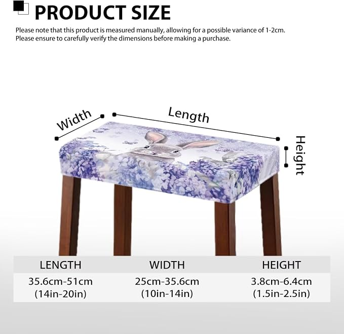 Easter Rabbit Bar Stool Covers Rectangle Set of 2 Stretch Barstool Seat Cover Rectangle Removable Bar Stool Seat Covers Bench Slipcover Vanity Chair Cover