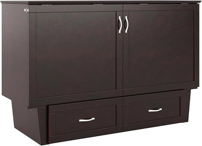 AFI, Monroe Queen Murphy Bed Chest with 6" Mattress, Storage Drawer & Built-in USB Charger, Espresso
