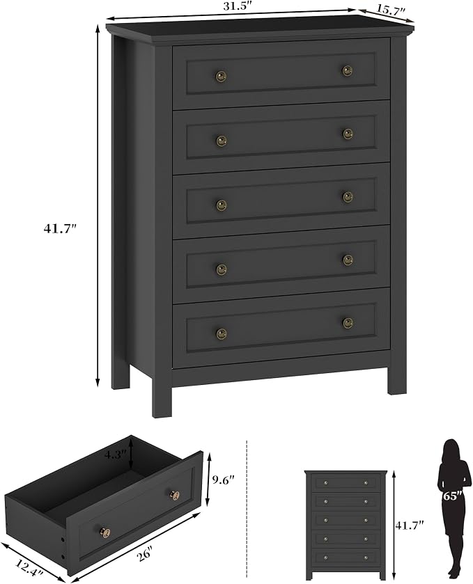 Farmhouse Dresser Nightstand Sets, 3-Piece Bedroom Furniture Set for Home | 5/6 Drawer Dresser Closet & 3 Drawer Nightstand, Chest of Drawers for Bedroom, Living Room, Entryway, Black