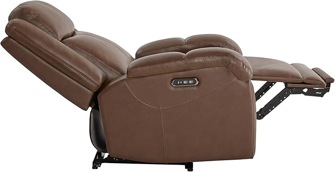 Watson & Whitely Oversized Genuine Leather Power Recliner Chairs for Big and Tall, Wall Hugger Recliner with Power Headrest & Charging Ports, Extra Large Reclining Chair for Living Room, Cafe