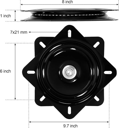 Frassie 2 Pack 8 Inch Bar Stool Chair Swivel Plate Replacement, 360 Degree Swivel Square Heavy Duty Turntable for Recliner Chair