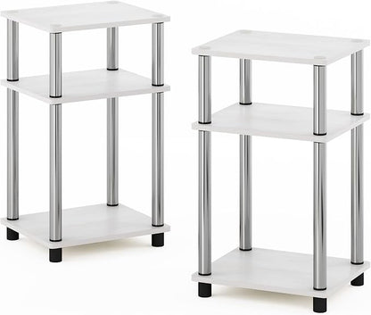 Furinno JUST Side Table Set of 2, 3-Tier Modern End Tables, Toolless Assembly Night Stand, Nightstand, Toolless Assembly, for Living Room, Bedroom, White Oak/Stainless Steel