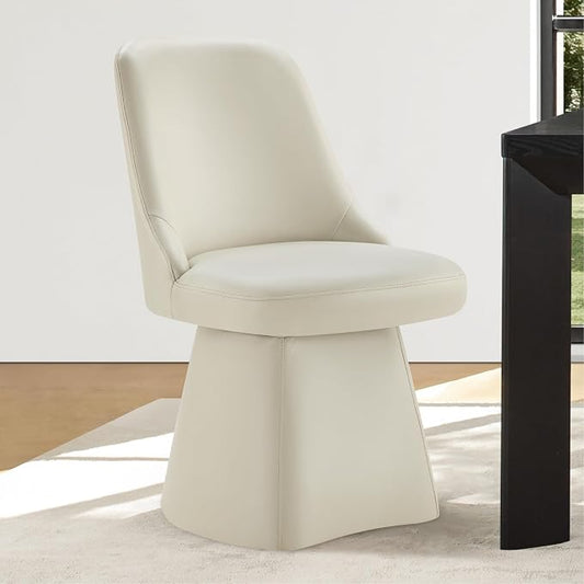 KISLOT Swivel Dining Chairs Set of 1, Upholstered Mid Century Modern Deskchair with High Back, Faux Leather Kitchen Chairs for Dining Room, Bedroom, Dressing Room, Cream