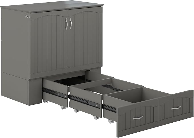 AFI, Southampton Murphy Bed Chest Twin XL with 6" Mattress, Storage Drawer & Built-in USB Charger, Grey