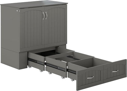 AFI, Southampton Murphy Bed Chest Twin XL with 6" Mattress, Storage Drawer & Built-in USB Charger, Grey