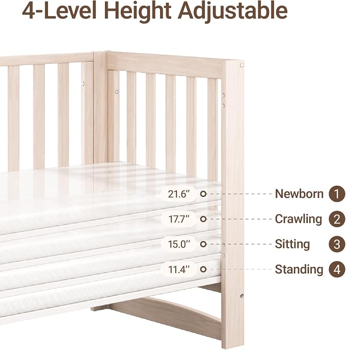 MAMAZING EvoNest 6-in-1 Convertible Baby Mini Crib with Wheels | GREENGUARD Gold Certified, New Zealand Pine Wood, 4 Adjustable Heights, Rocking Mode, Small Spaces Design, Washed Natural