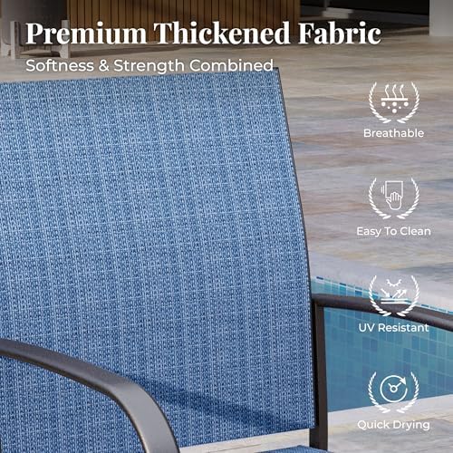 MIXPATIO 7pc Patio Dining Set, 60" Metal Table(PVC Top), 6 Blue Chairs