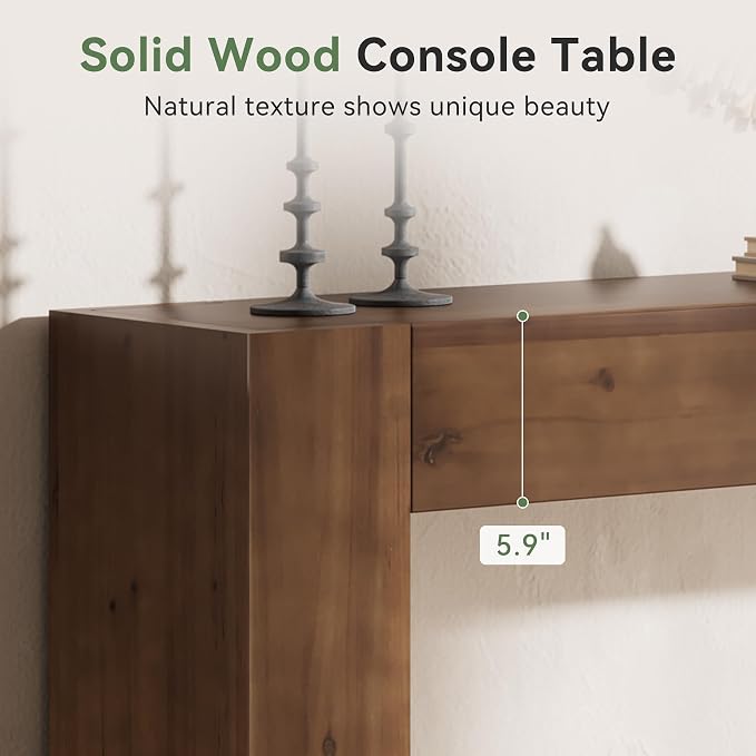 Solid Wood Console Table, 63-Inch Farmhouse Sofa Table Behind Couch for Entryway, Living Room, Foyer, Easy Assembly (Walnut)