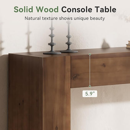 Solid Wood Console Table, 63-Inch Farmhouse Sofa Table Behind Couch for Entryway, Living Room, Foyer, Easy Assembly (Walnut)