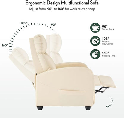 Recliner Chair, Recliner Sofa Fabric for Adults, Recliners Home Theater Seating with Lumbar Support, Reclining Sofa Chair for Living Room, Beige