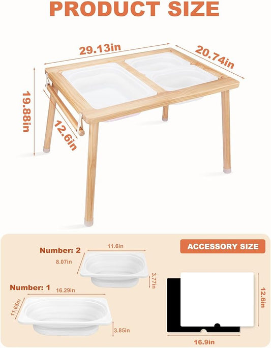 Kids Sensory Table，Sensory Activity Table with Paper Roll Stick & Double-Side Board，Toddler Play Sand Table with 3 Storage Bins，Indoor Outdoor Boys Gilrs