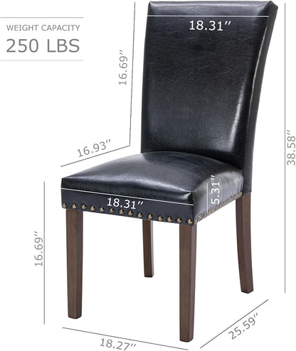 COLAMY Upholstered Parsons Dining Chairs Set of 4, PU Leather Dining Room Kitchen Side Chair with Nailhead Trim and Wood Legs - Black