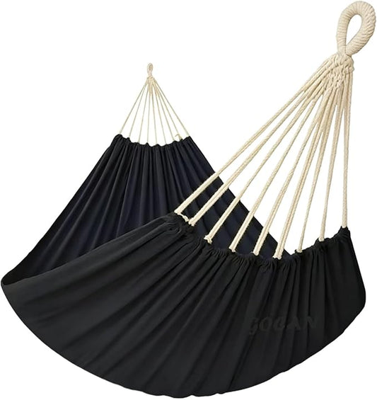 GOCAN Double Hammock 2 Person Extra Large 330X150cm Load Capacity 600Pound Canvas Cotton Hammock for Patio Porch Garden Backyard Lounging Outdoor and Indoor XXL(Black)