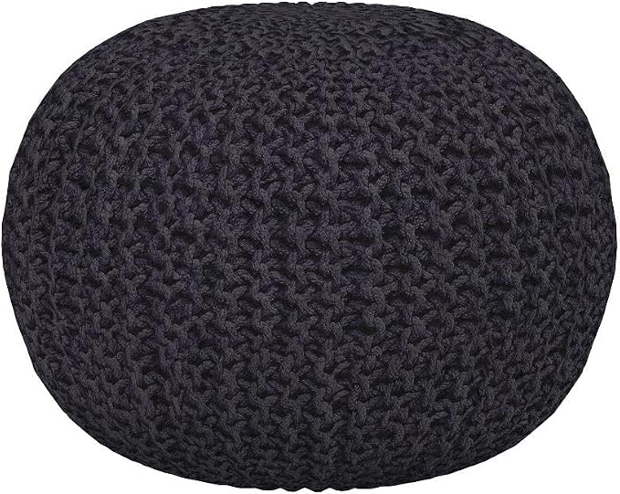 BIRDROCK HOME Round Pouf Ottoman Foot Rest - 18.5”x18.5”x15” Boho Compact Comfortable Soft Cotton Braided Foot Stool with Bean Bag Filling for Living Room, Bedroom, or Nursery (Charcoal Gray)