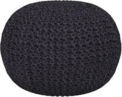 BIRDROCK HOME Round Pouf Ottoman Foot Rest - 18.5”x18.5”x15” Boho Compact Comfortable Soft Cotton Braided Foot Stool with Bean Bag Filling for Living Room, Bedroom, or Nursery (Charcoal Gray)