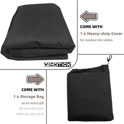WICKTICK Rectangular Gas Fire Pit Table Cover 44 x 28 inch, Waterproof 600D Heavy Duty Fire Table Cover for 40 - 44 inch Patio Propane Firepit Tables