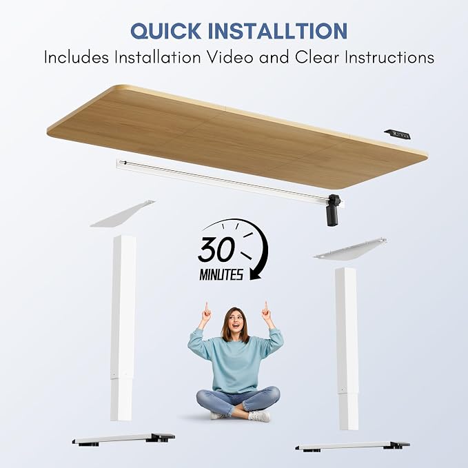 Furmax Electric Height Adjustable Standing Desk Large 63 x 24 Inches Sit Stand Up Desk Home Office Computer Desk Memory Preset with T-Shaped Metal Bracket, Wood