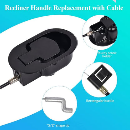Sopito Universal Metal Recliner Handle Replacement, Exposed Adjustable Cable from 4.7 to 5.2inch, Recliner Cable Pull Replacement Parts Fits for Lift Chair Electric Sofa Message Chair
