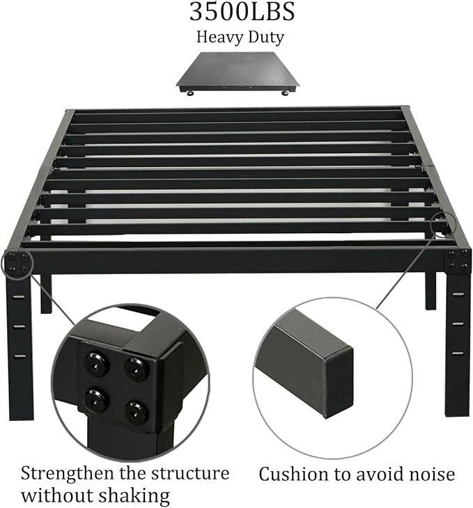 Wulanos Twin Size Bed Frame, 3500lbs Heavy Duty Metal Platform with Steel Slats Support, No Box Spring Needed, 14 inches high Bedframe with Ample Storage, Sturdy and Noise-Free, Black