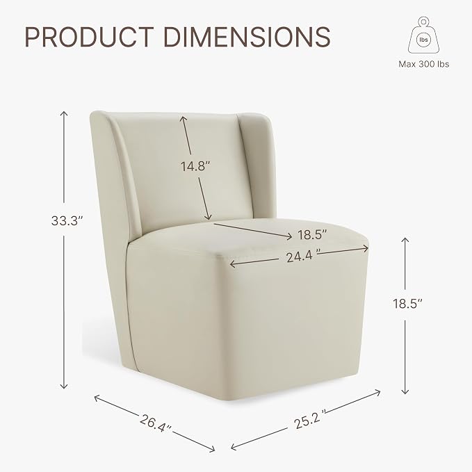 KISLOT Upholstered Dining Chairs Set of 1 with Casters, Wingback Modern Side Armless Deskchair with Rollers for Diningroom Bedroom Livingroom Reading Room, Cream Faux Leather