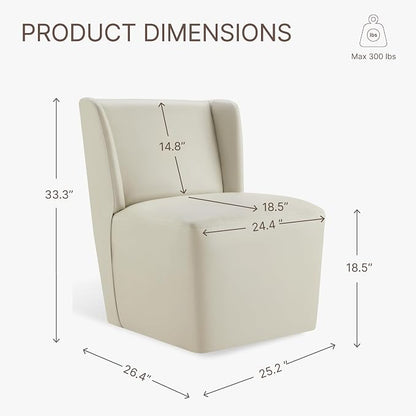 KISLOT Upholstered Dining Chairs Set of 1 with Casters, Wingback Modern Side Armless Deskchair with Rollers for Diningroom Bedroom Livingroom Reading Room, Cream Faux Leather