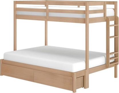 Grain & Grove Bear Twin Over Full Bunk Bed with Storage Drawers, Sturdy Bunk Bed Frame for Kids, Plywood Bunk with Ladder, Guardrail, and Slats, No Box Spring Required, Oak Embossed Natural