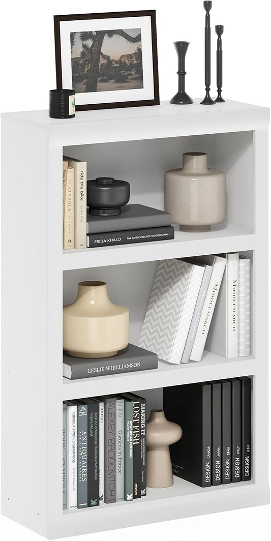 Furinno Rail Book Shelf, 3-Tier Bookshelf with Open Shelf, Bookcase with Classic Style Edges, 10 x 24.6 x 39, for Organization and Storage, for Living Room, Bedroom, Home Office, White