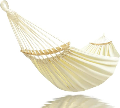 GOCAN Double Hammock 2 Person Extra Large 86inx59in Total Length 129in Load 500lb Canvas Cotton Hammock for Patio Porch Garden Backyard Lounging Outdoor and Lndoor with Removable Spreader Bar