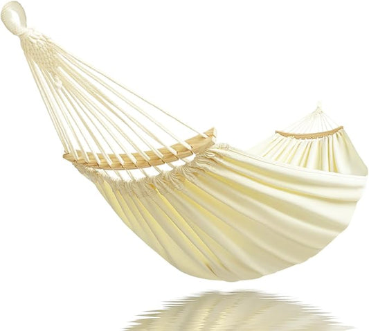 GOCAN Double Hammock 2 Person Extra Large 86inx59in Total Length 129in Load 500lb Canvas Cotton Hammock for Patio Porch Garden Backyard Lounging Outdoor and Lndoor with Removable Spreader Bar