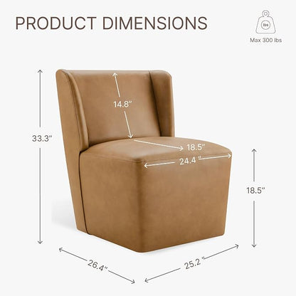 KISLOT Upholstered Dining Chairs Set of 1 with Casters, Wingback Modern Side Armless Deskchair with Rollers for Diningroom Bedroom Livingroom Reading Room, Brown Faux Leather