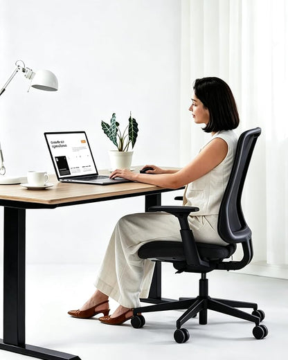 ProtoArc Ergonomic Office Chair – Flexer Mesh Couputer Chair for Women, Foam Sliding Seat, 125° Recline, Home Desk Chairs for Small Spaces, Stylish & Comfortable – Black
