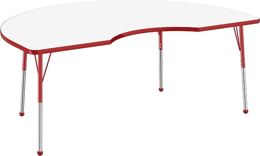 FDP Dry-Erase Kidney Activity School and Office Table (48 x 72 inch), Standard Legs with Ball Glides for Collaborative Spaces, Adjustable Height 19-30 inches - Whiteboard Top, Red Edge and Red Legs