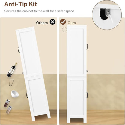 TEENFON Tall Storage Cabinet with 2 Adjustable Shelves & 1 Large Drawer, Kitchen Pantry Cabinet with 4 Doors, Bathroom Storage Cabinets, for Living Room, Kitchen, Bathroom, White