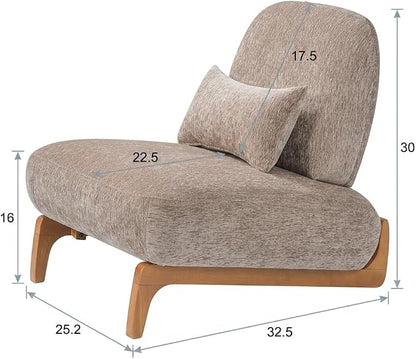 Merax Linen Accent Chair with Curved Wood Base and Lumbar Pillow, Espresso + Natural