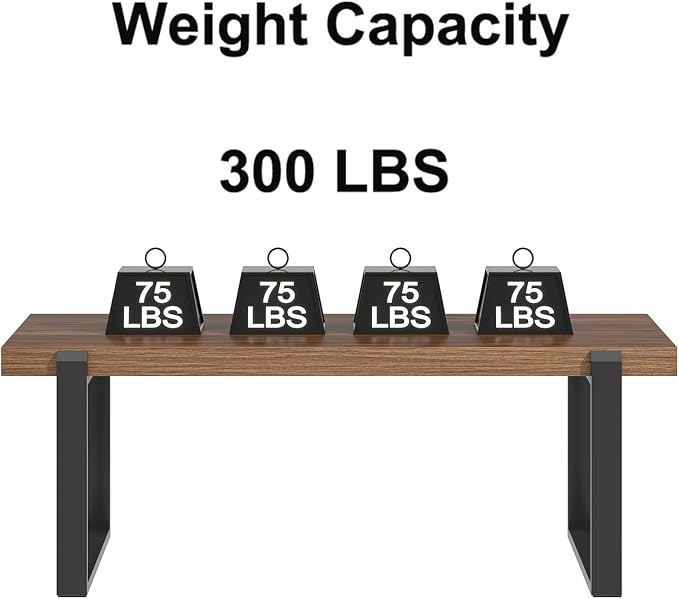 FOLUBAN Modern Coffee Table, Rustic Wood and Metal Center Table, Industrial Rectangle Cocktail Tea Table for Living Room, Walnut, 47 Inch