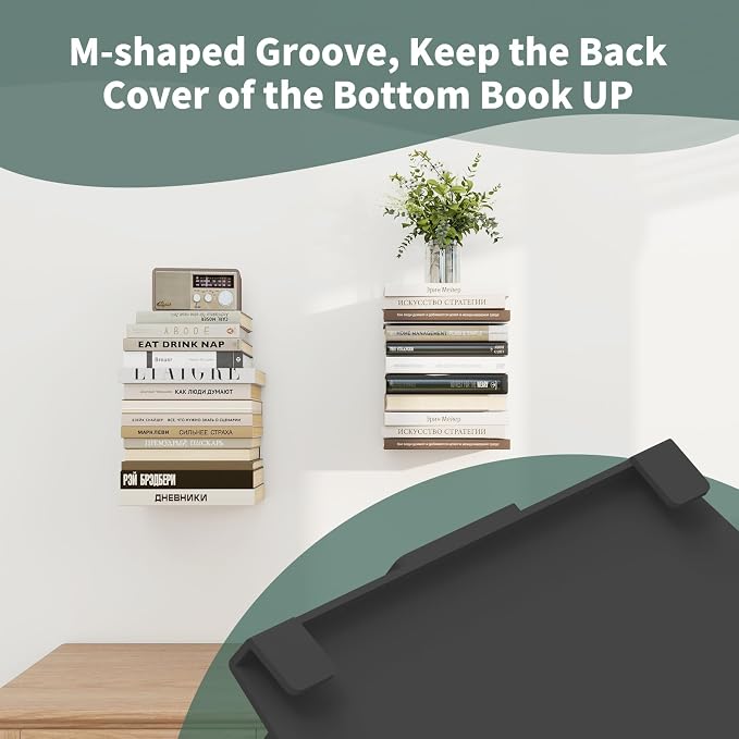 Mefirt Invisible Floating Bookshelves for Wall, 6 Tier Vertical Spine Book Tower, Heavy Duty Floating Book Shelves Metal Book Organizers for Home Office, 3 Pack(Black)