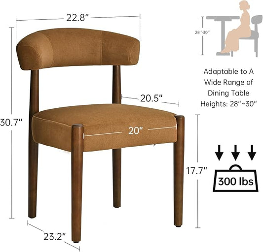 VKNOW Wooden Dining Chairs Set of 6, Modern Upholstered Dining Room Chairs with Walnut Wood Legs and Curved Backrest, Fabric Kitchen Chairs for Farmhouse/Living Room/Dining Room, Orange