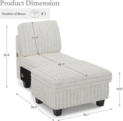 Belffin Modular Sectional Storage Chaise Module for Modular Sectional Sofa Left-Facing Chaise Beige Couch