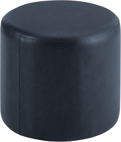 Studio Living® 19” Wentworth Ottoman Round Faux Leather Bench, Stationary Ottomans, Backless Chair, Footrest for Living Room, Footstool Office, Bedroom, Padded Seat, Navy Blue