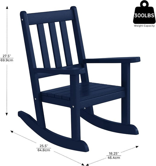 Costaelm Paradise Kids Outdoor Preschool HDPE Plastic Rocking Chair (Set of 2), Navy Blue
