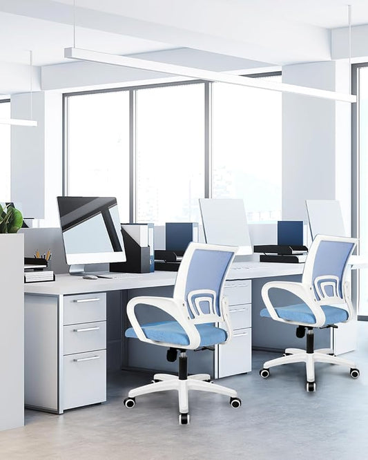 NEO CHAIR Office Desk Computer Chair Ergonomic Mesh Gaming Cushion Seat with Comfy Lumbar Mid Back Support Adjustable Height Swivel Rolling Wheels for Home Task (Sky Blue)