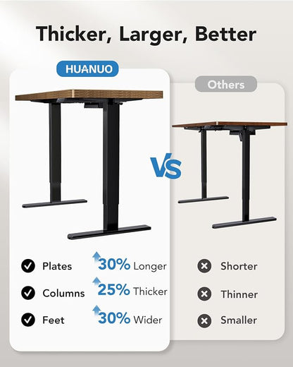 HUANUO 71 x 30 inch Electric Standing Desk, Powerful Brushless Motor Large Height Adjustable Table, 4 Memory Preset Sit Stand Up Desk, Home Office Computer Table with Thick T-Shaped Frame, Vintage
