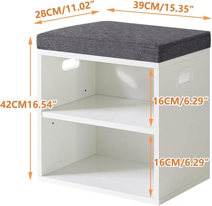 YMYNY Shoe Storage Bench with Cushion, 2 Tier Shoe Rack with Padded Seat, Adjustable Shoe Organizer Cabinet for Entryway, Living Room, Hallway, Closet, Bedroom, 15.4L*11W*16.54H, White, UHBD028W