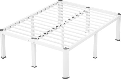 VIPSHOW 18 Inch White Queen Heavy Duty 3500 lbs Bed Frame with Round-Corner Legs & Anti-Squeak Design – Quick Assembly Metal Platform, No Box Spring Needed