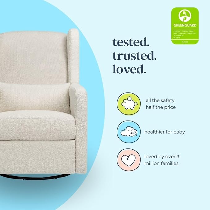 Carter's by Davinci Arlo Recliner and Swivel Glider in Ivory Boucle, Greenguard Gold Certified
