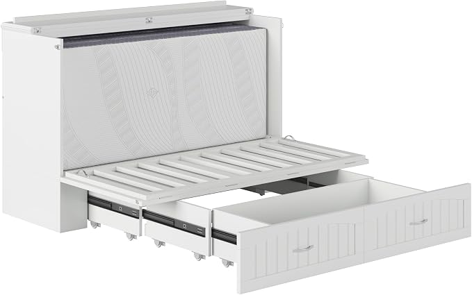 AFI, Southampton Murphy Bed Chest Queen with 6" Mattress, Storage Drawer & Built-in USB Charger, White