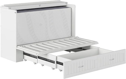 AFI, Southampton Murphy Bed Chest Queen with 6" Mattress, Storage Drawer & Built-in USB Charger, White