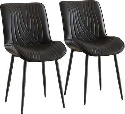 VECELO Dining Chairs Set of 2, Modern Upholstered Faux Leather Cushion Seat and Metal Legs for Kitchen, Living Room, Black