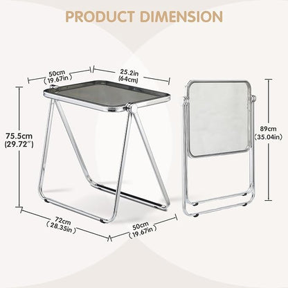Acrylic Folding Table - Modern TV Tray Dinner Table for Eating on Couch - Small Folding Table Foldable Computer Desks Space-Saving with Chrome Frame No Assembly Required -Gray